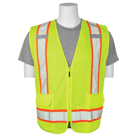 S385SC Solid Tricot Safety Vest, Class 2, Contrasting Tape, 5 Pkts, LG
